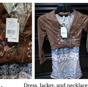 NWT girls size 7 Dress with jacket and owl necklac